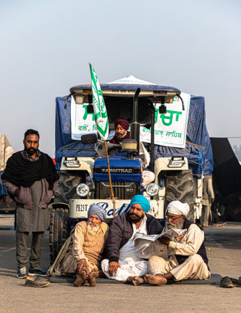 farmers are protesting at delhi border against the new farm law.のeditorial素材