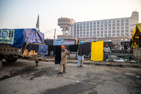farmers are protesting at delhi border against the new farm law.のeditorial素材