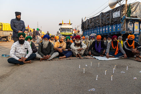 farmers are protesting at delhi border against the new farm law.のeditorial素材