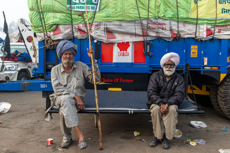 portrait of a indian farmer at delhi border,they are protesting against new farm law passed by indian government.のeditorial素材