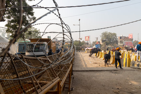 indian farmers are protesting at delhi border,they are protesting against new farm law passed by indian government.のeditorial素材