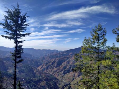 Outdoor landscape view of the Himalayan region high mountains deep velly Himalayan region
