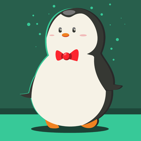 Cute cartoon penguin with a red bow tie. Vector animal character. Winter illustration.のイラスト素材