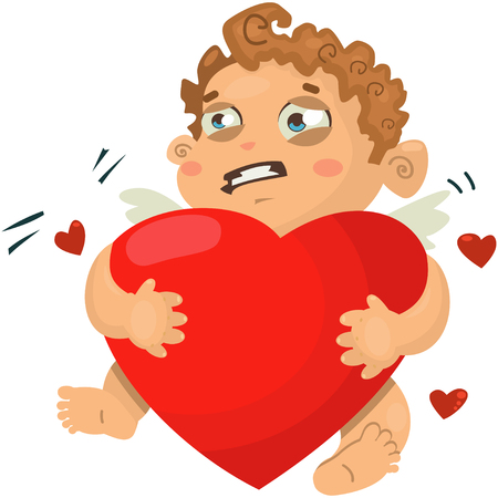 Valentine's Day cupid with red heart. Vector illustration isolated on white background.のイラスト素材