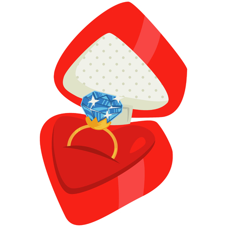 Diamond ring in red box. Cartoon vector illustration isolated on white background.のイラスト素材