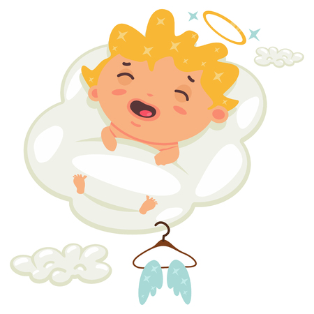 Cute cupid sleeping on a cloud. Valentine's Day symbol. Cartoon vector illustration isolated on a white background.のイラスト素材