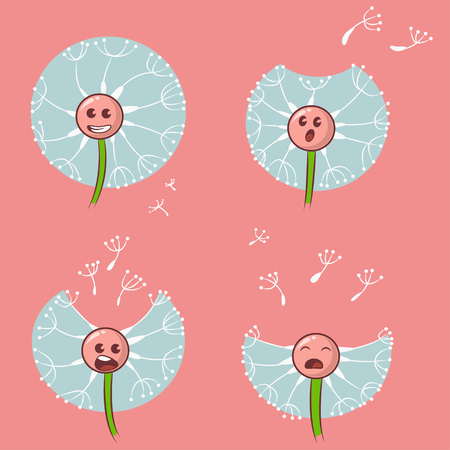 Hair loss stages vector set. Cute dandelions characters.のイラスト素材