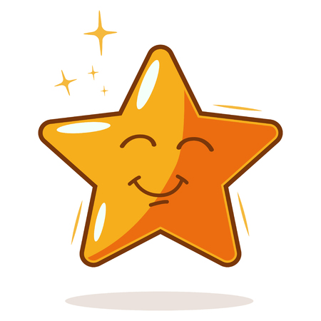 Smiling cartoon star vector character. Illustration isolated on white background. Kawaii face emotions.のイラスト素材
