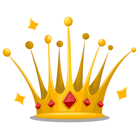 Gold princess crown with red jewelry gemstones. Cartoon vector icon of royal attribute isolated on white background.のイラスト素材