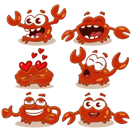 Cartoon cute and funny crab character vector set isolated on white background. Sea and ocean animals.のイラスト素材