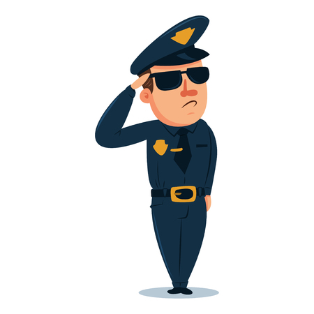 Cute policeman cartoon character. Police officer in traditional uniform. Vector illustration people of different professions isolated on white background.のイラスト素材