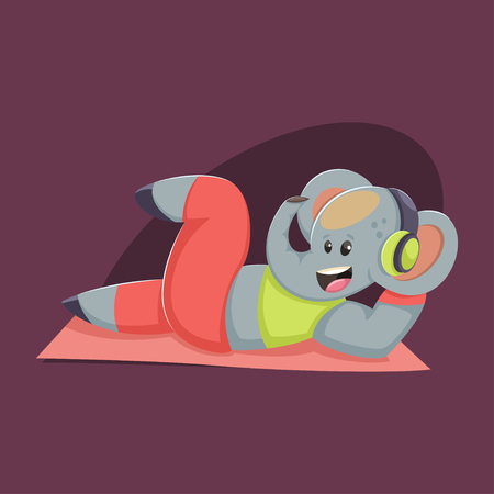 Cute Elephant cartoon character doing abdominal exercises. Fitness and healthy lifestyle. Vector illustration of fat funny animal isolated on background.のイラスト素材