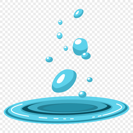 Water drops falling in a blue puddle. Vector illustration on a transparent background.のイラスト素材