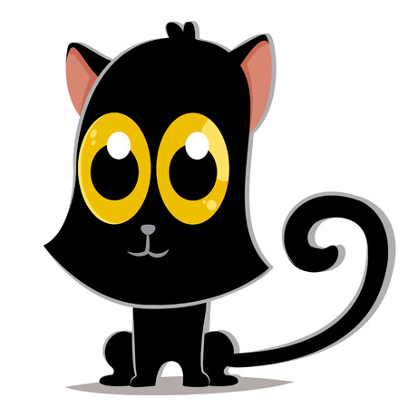 Cute black cat with big yellow eyes vector cartoon character isolated on white background.のイラスト素材