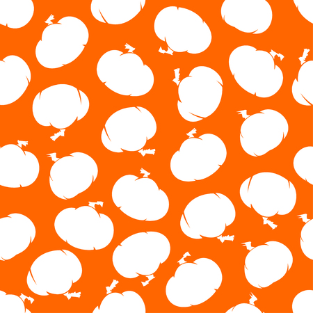 White pumpkin silhouette on an orange background. Vector seamless pattern.のイラスト素材