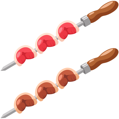 Picanha on a skewer raw and grilled. Vector cartoon illustration of a traditional Brazilian barbecue from meat beef. Food isolated on a white background.のイラスト素材