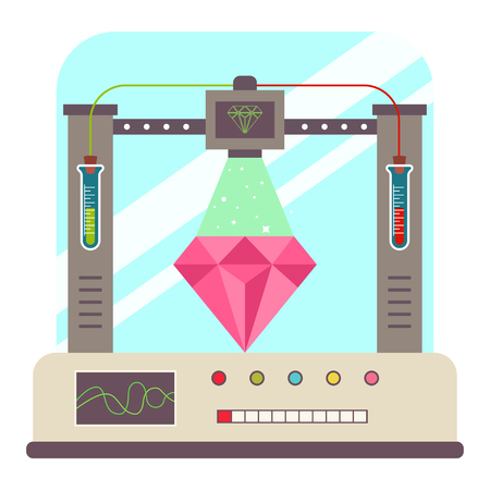 Laboratory grown diamond. 3D printer creates jewelry stones. Vector concept flat illustration.のイラスト素材
