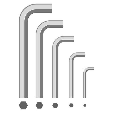 Allen wrench top and side view. Vector flat hexagonal key icons set isolated on a white background.のイラスト素材