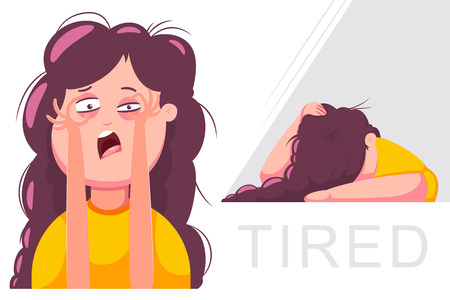 Tired woman character. Vector cartoon girl illustration isolated on a white background.のイラスト素材