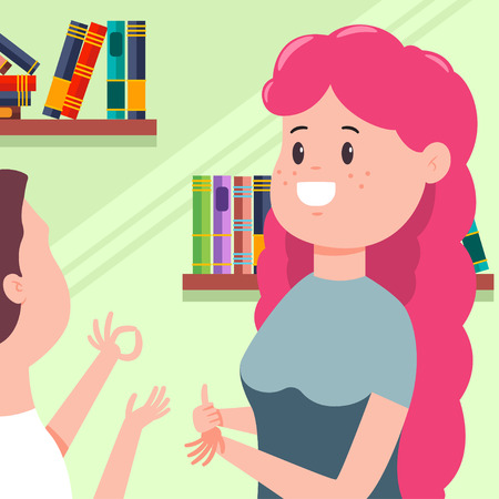 Deaf girl talking to a man sign language. Disability people vector cartoon concept illustration.のイラスト素材