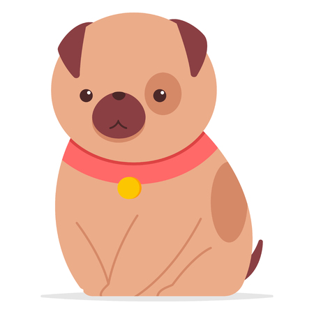 Cute dog wearing a collar. Vector cartoon funny puppy character isolated on white background.のイラスト素材