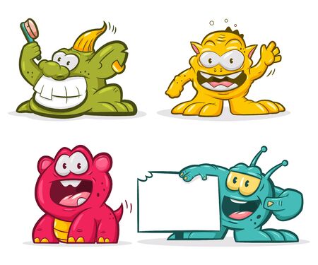 Cute trolls set. Vector cartoon funny monsters character isolated on white background.のイラスト素材