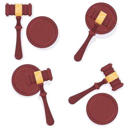 Judge gavel vector cartoon set isolated on white background.のイラスト素材
