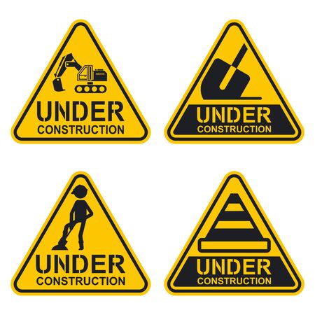 Under construction sign vector set. Warning icon collection isolated on a white background.のイラスト素材