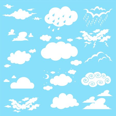 Clouds cartoon vector set on a blue background.のイラスト素材