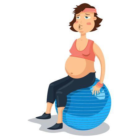 Pregnant woman on the gym ball. Cartoon vector illustration on a white background.のイラスト素材