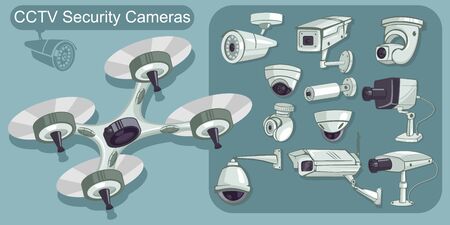 CCTV icons vector set. Cameras security and surveillance to protect and defend for home and office....