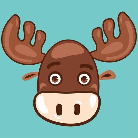 Cute animal vector cartoon. Moose face isolated on a blue background.のイラスト素材