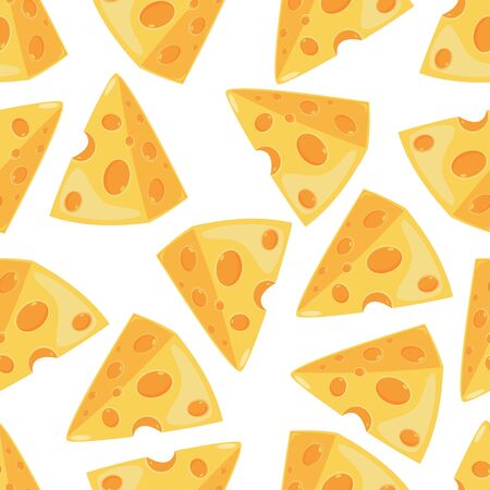 Cheese slice vector seamless pattern on a white background for wallpaper, wrapping, packing, and backdrop.のイラスト素材