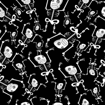Skeleton vector seamless pattern on a black background for holiday Halloween.のイラスト素材