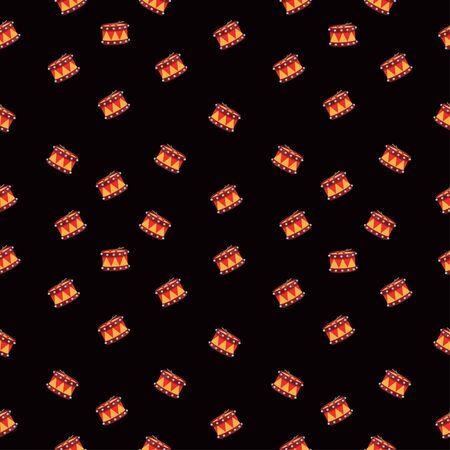 Drum vector seamless pattern on a black background for wallpaper, wrapping, packing, and backdrop.のイラスト素材