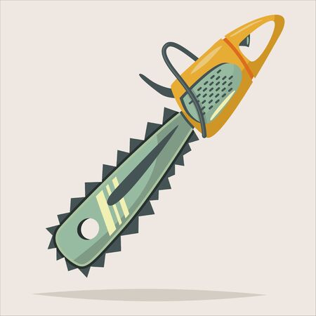 Chainsaw isolated on a background. Woodworking tools icon. Vector cartoon illustration of a saw.のイラスト素材