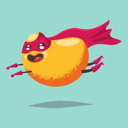 Cute Mango cartoon character of an exotic fruit in a superhero costume, mask and cloak. Vector concept illustration in a flat style for a healthy eating and lifestyle.のイラスト素材