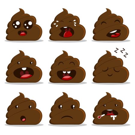 Cute poop with different emotion set. Vector cartoon flat icons isolated on white background.のイラスト素材