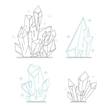 Crystals and diamonds line icons vector set isolated on a white background.のイラスト素材