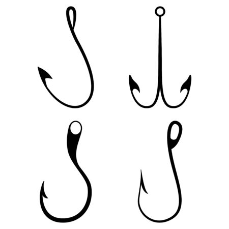 Fishing hook vector black silhouettes set isolated on a whitebackground.のイラスト素材