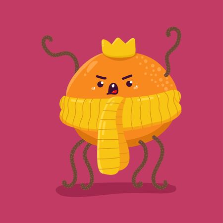 Funny virus in skarf and crown vector cartoon character isolated on background.のイラスト素材