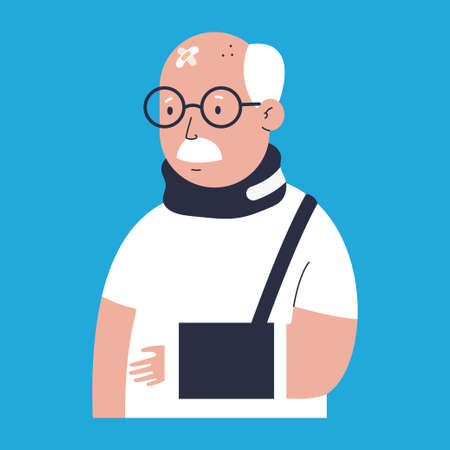 Old man with injury vector cartoon character isolated on background.のイラスト素材