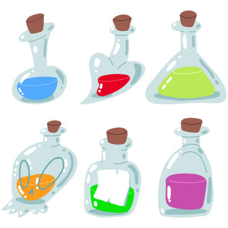 Potion vial bottle vector cartoon set isolated on a white background.のイラスト素材