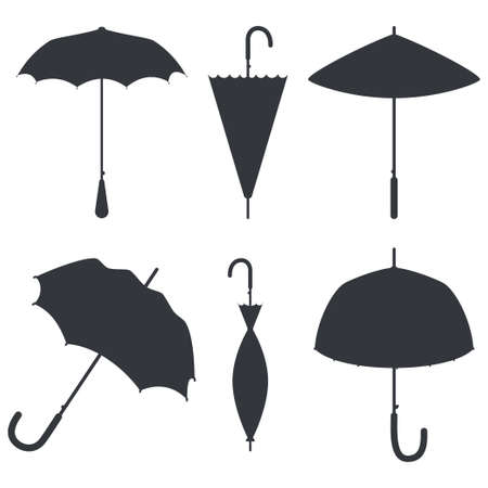 Umbrellas black silhouettes vector set isolated on a white background.のイラスト素材