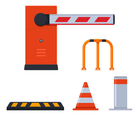 Parking barriers vector cartoon set isolated on a white background.のイラスト素材