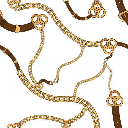 Chains and belts vector seamless pattern on a white background for wallpaper, wrapping, packing, and backdrop.のイラスト素材