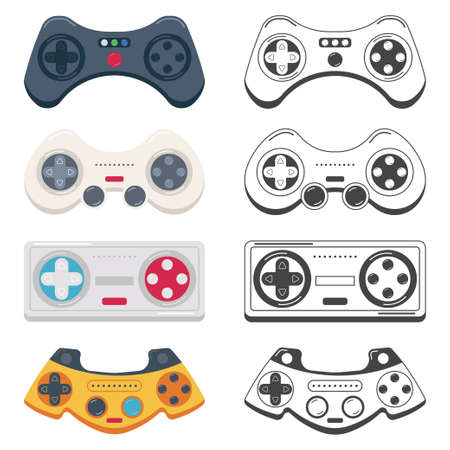 Game controller and joystick vector cartoon set isolated on a white background.のイラスト素材