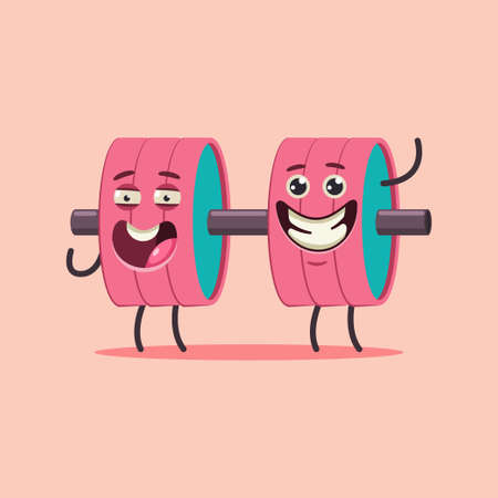 Cute dumbbell cartoon character. Fitness sport equipment vector flat concept illustration isolated on background.のイラスト素材
