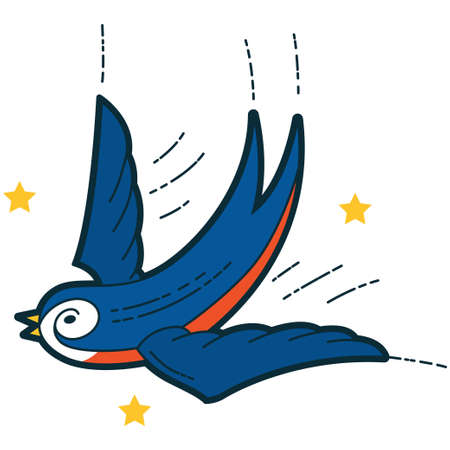Old school tattoo design. Swallow with stars vector cartoon traditional retro illustration isolated on white background.のイラスト素材