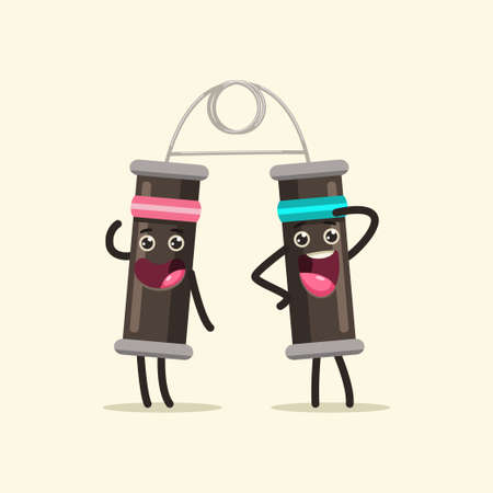 Funny expander cartoon character. Cute fitness couple sport equipment vector flat concept illustration isolated on white background.のイラスト素材